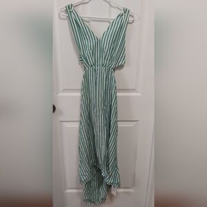 Cupshe Green and White Striped High Low Dress With Open Back. SizeM NWT